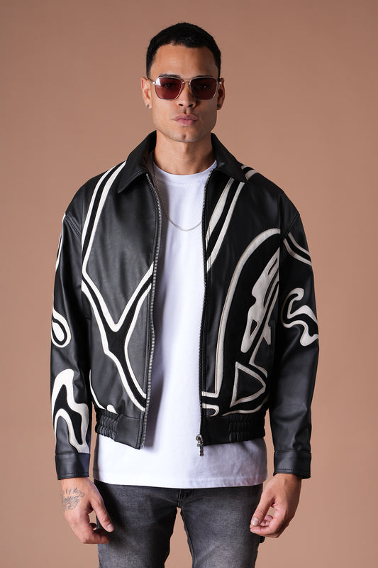 Veste en cuir à motif