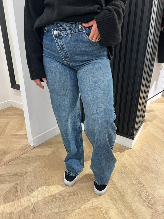 Jeans bleu double bouton
